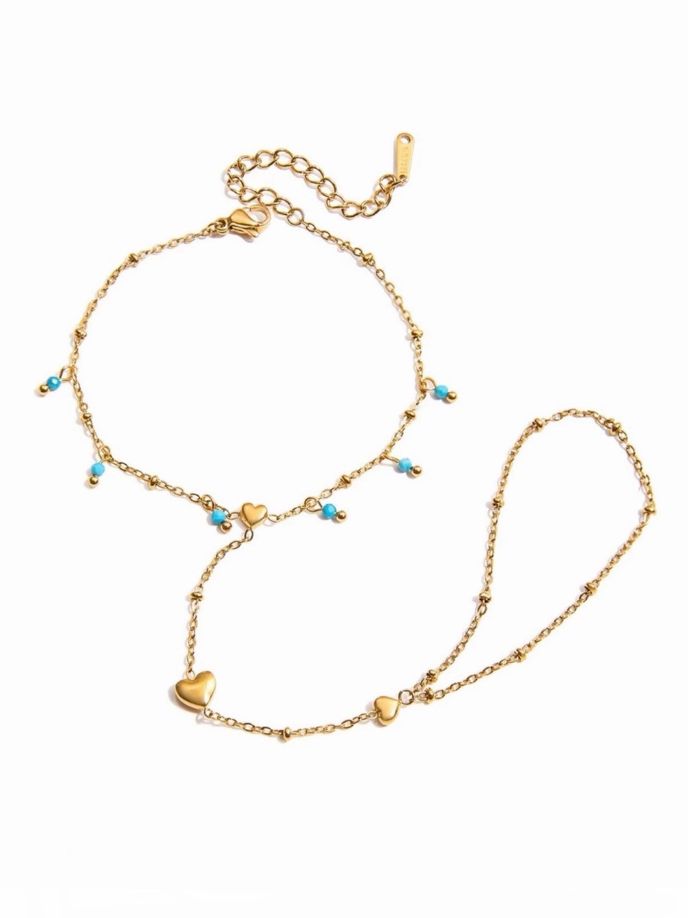18K Gold Plated Turquoise Beaded Heart Hand Chain Bracelet